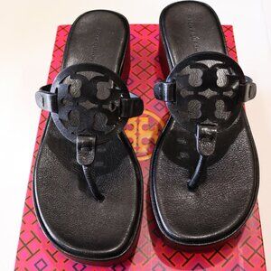 MILLER PATENT WEDGE SANDAL -BLACK